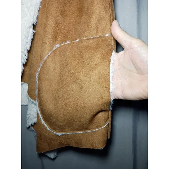 Knox Rose Brown Suede Faux Fur Sherpa Lined Soft Vest Womens XL Brown Western - Picture 4 of 8